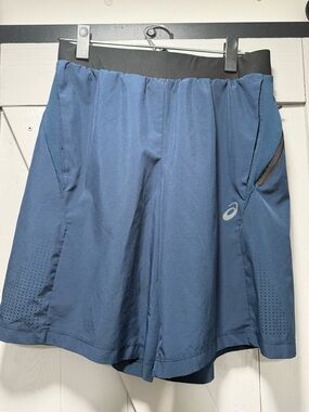 ASICS Men's Navy Blue Athletic Shorts with Black Waistband